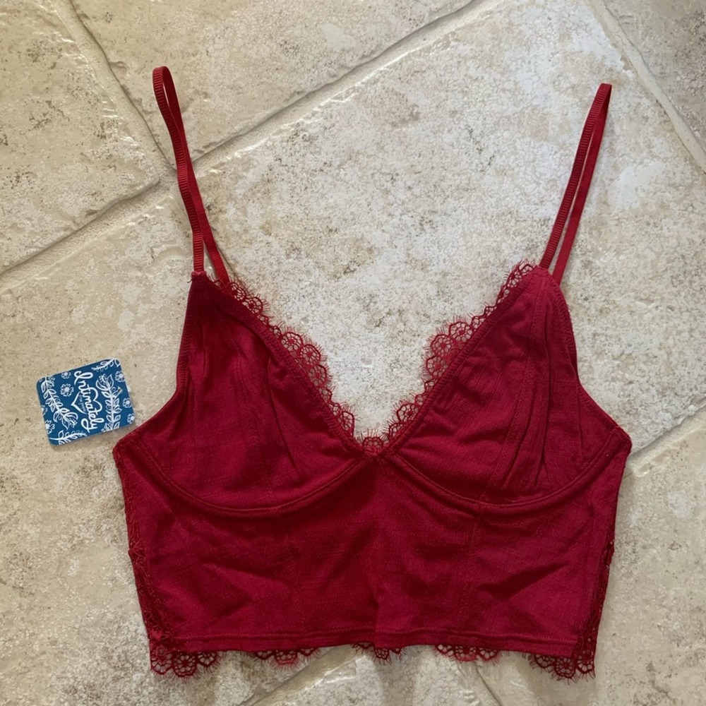 Free people belle Scarlet red lace bra bralette